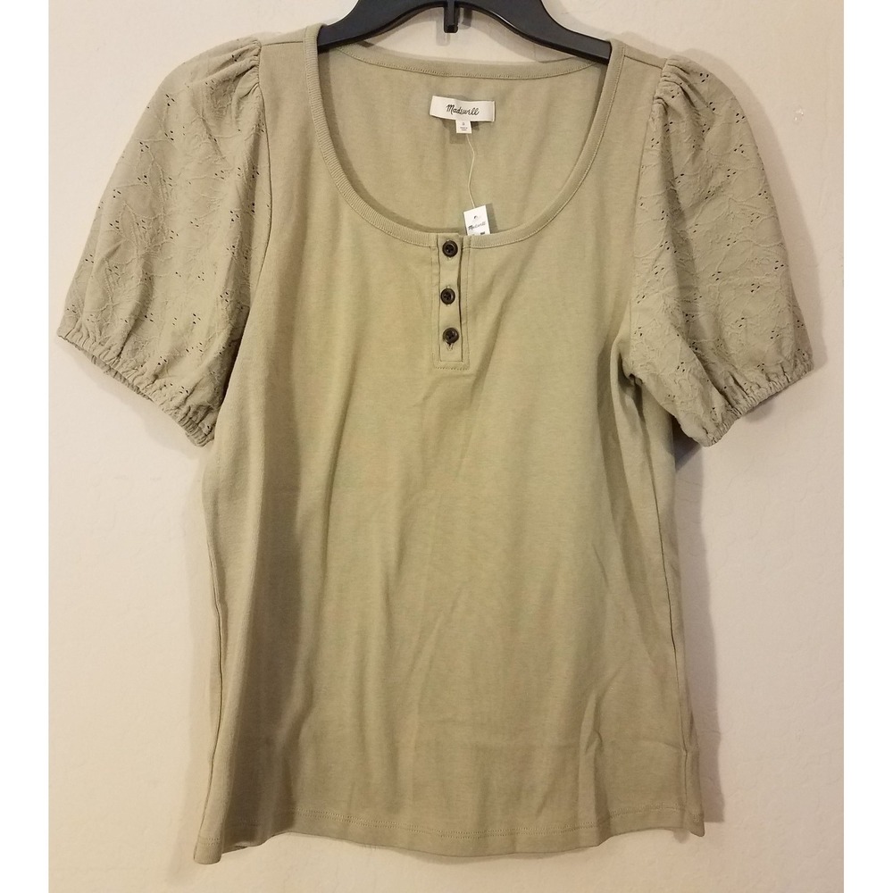 Madewell‎ Henley Top Women S Small Eyelet-Sleeve Shirt Minimalist Peasant NEW